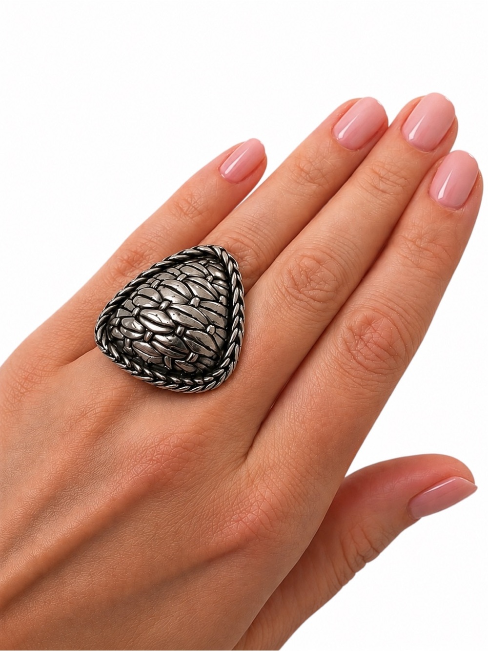 John Hardy Vintage Sterling Silver Basket Weave Shield Ring Size 7 Indonesia 925
